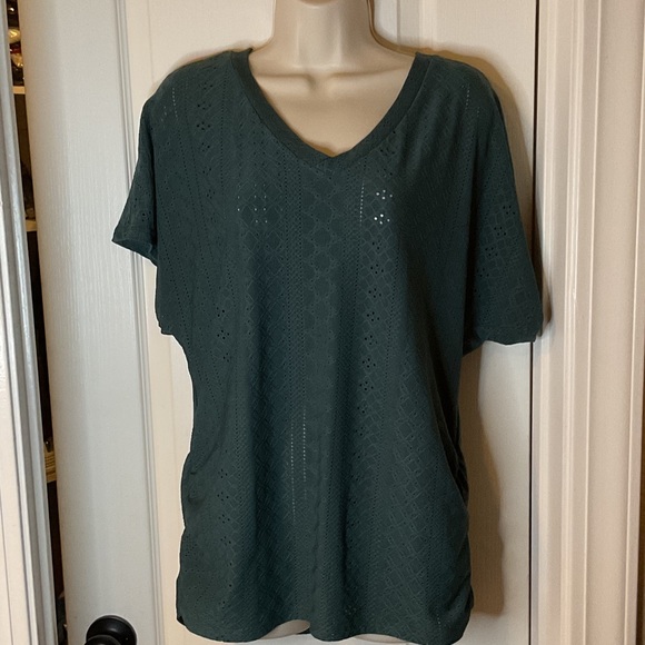 SHEIN Dark Green Short Sleeve V-Neck Top - Picture 1 of 3